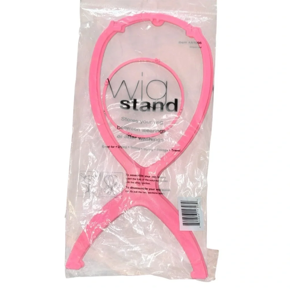 Wig Stand 14” Tall Pink Folds Down Flat Plastic